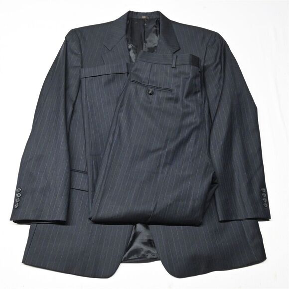 Hart Schaffner Marx‎ 43R 44R 36x30 Gray Stripe 100% Wool USA Made Mens Suit
